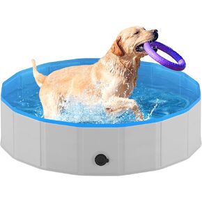 Niubya Foldable Dog Pool, Collapsible Hard Plastic Dog Swimming Pool, Portable Bath Tub for Pets Dogs and Cats, Pet Wading Pool for Indoor and Outdoor, 80 x 12 Inches