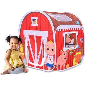 Cocomelon Old MacDonald's Musical Barn Pop Up Tent - من السهل إعداد Playhouse للأطفال | يلعب الموسيقى ، ولف الباب والنوافذ الشبكية