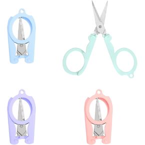 Sibba 4 Pcs Folding Scissors Safety Portable Travel Scissors Shears Stainless Steel Scissors with Safety Cap Foldable Mini Cutter Tiny Cutting Tool for Scrapbooking Crafting Sewing Home