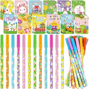 Faccito 48 PCS Easter Pens with Budbox Easter Bunny Party Forms Favors Easter Pens Notepads Bulk Spring Easter Decorations Easter Eggs Habbors For Schorr