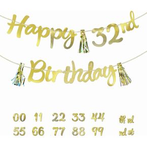 Gold Happy Birthday Banner - 9ft Long with 7in Letters, DIY Numbers, Letter Cutouts & Foil Tassels | Perfect Party Decorations for Birthdays, Anniversaries, and Milestone Celebrations