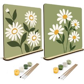 JOOZ 2 Pack Tulip Paint by Numbers Kit for Adults, Abstract Paint by Number on Wood Board, DIY Tulip Oil Painting by Numbers Ornaments for Desktop, Easy Adult Paint by Number Kits for Gift 8x8 Inch