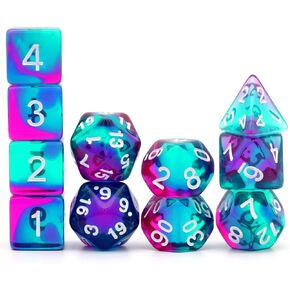 Haxtec 11 Piece DND Dice Set Extra D6 D20 Purple Blue Polyhedral D&D 5e Dice for Roleplaying Dice Games Dungeons and Dragons Accessrories Gift-Translucent Purple Teal