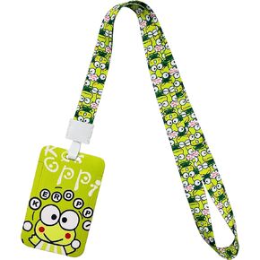 Kero-ppi Lanyard with ID Holder,Cute Lanyards for ID Badges for Women and Man,Badge Holder Lanyard for Keys,Kawaii Lanyard,Anime Lanyard,Green Lanyard with ID Badges