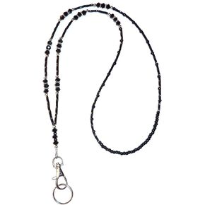 Crystal Style Fashion Women's Beaded Lanyard 34", Breakaway and Non breakaway available, For Keys, Badge holder (Black Crystal - NON Breakaway (Stronger))