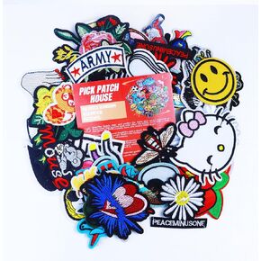 60pcs Random Assorted Styles Embroidered Patches, Bright Vivid Colors, Sew On/Iron On Patch Applique for Clothes, Dress, Hat, Jeans, DIY Accessories
