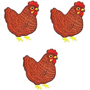 Umama Patch Set of 3 Brown Chicken Embroidered Patch Chicken Hen Rooster Cute Animal Cartoon kids Sew Iron On Patches Clothes Dress Plant Hat Jeans Sewing Applique DIY Accessory