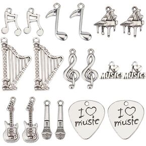 SUNNYCLUE 90Pcs Music Charms Musical Instrument Notes Symbols Pendant for Jewelry Making Charms Alloy Connector DIY Bracelets Necklace Earrings Supplies Adult Craft Mixed Color
