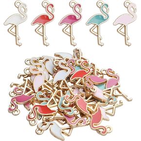 Aylifu 30pcs Gold Plated Enamel Flamingo Charms Cute Alloy Enamel Charms for DIY Earring Pendants Jewelry Crafts