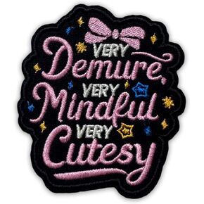 Coquette Very Demure Very Mindful Very Cutesy Patch 3 Inches Bow Quote Saying Retro Modern Girl Womens On/Sew On Embroidery Fabric Applique Patches for Trucker Hats Clothes Backpack DIY Accessories