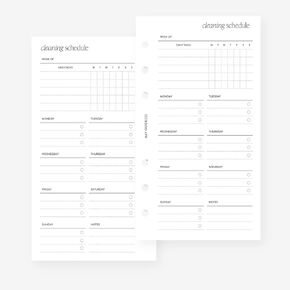 Personal Cleaning Schedule Planner Insert Agenda Refill for Filofax Personal, LV MM sized 6 ring agendas, 3.75 x 6.75