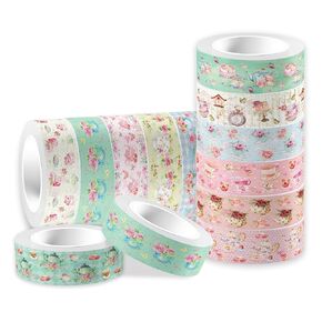 شريط شاي Washi Tape 12 Rolls Tea Party Washi Tape Scking Decorative Tea Party Washi Tape for Diy Craft Glaping Handbook Sticker Scrapbook Forming Party Form