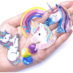100Pcs Holographic Fioled Unicorn Stickers Decorative Adhesive Watercolor Scrapbooking Supplies Journaling for Adults Card Making Scrapbook Materials Craft Daily Planner