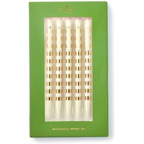 Kate Spade New York Plastic Mechanical Pencil Set of 5, Pencils Holds 0.7mm Lead, Gold Stripe