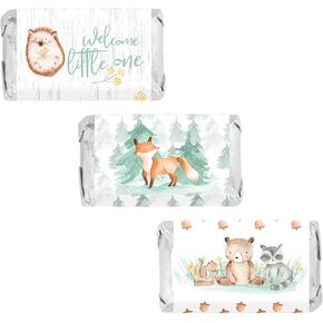 Woodland Baby Shower Mini Candy Bar Wrappers, Woodland Creatures Baby Shower Decorations - 45 Stickers