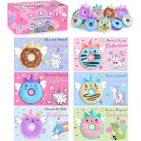 30 Pack Valentines Day Gifts for Kids, Valentines Unicorn Donut Erasers with Cards, Classroom Exchange Prizes & Party Favors, Kids Valentines Day Cards, Ideal Valentine Gifts for Boys Girls