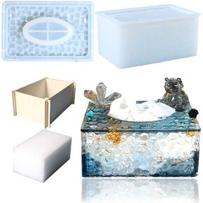 Tissue Box Resin Mold with Lid, Diamond Pattern Resin Tissue Box Holder Mold with Accessories Napkin Holder Mold for Epoxy Resin Casting DIY Storage Box Trinket Box