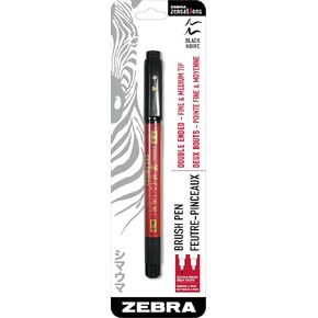 قلم فرشاة zebra pen ، قلم ، نهايات مزدوجة ، ومتوسطة وذات فرشاة ناعمة ، والحبر الأسود المقاوم للماء ، وحزمة واحدة