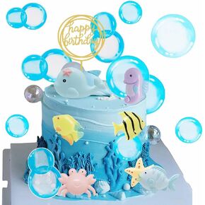 Transparent Bubble Cupcake Toppers Under The Sea Party Cake Decorations Mermaid Bubble Cupcake Toppers Ocean Cake Decoration(blue)