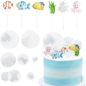 Transparent Bubble Cupcake Toppers Under The Sea Party Cake Decorations Mermaid Bubble Cupcake Toppers Ocean Cake Decoration(blue) in Kuwait