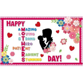 Happy Mother’s Day Bulletin Board Decoration Set Mothers Day Flower Bulletin Board Mothers Day Cutouts Mother Child Wreath Bulletin Boarders for Mother's Day Spring Sunday School Classroom Decor