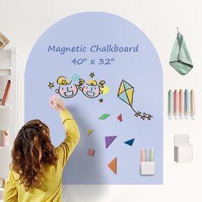 Magnetic Chalkboard Wall Decal 40"x32" - Premium Adhesive, Includes Chalk Holder & 6 Dust-Free Chalks, Peel and Stick Whiteboard for Playroom, Office, Bedroom, Exclusive Purple
