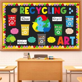 Spring Bulletin Board Earth Day Classroom Decorations Garbage Can Paper Cutouts Recycle Bulletin Board Activities Set for Teacher Supplies Students Classroom School Nursery Chalkboard Wall Door Decor