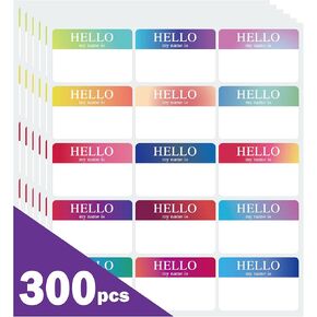 300 Pcs 3"x2"Hello My Name is Stickers, Waterproof Stickers Name Tags Rainbow Sticker 15 Color, for School Office Home