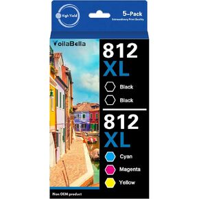 812XL Ink Cartridge Replacement for WF-7840 WF-7310 WF-7820 EC-C7000 Printer (2 Black,1 Cyan,1 Magenta,1 Yellow, 5-Pack)