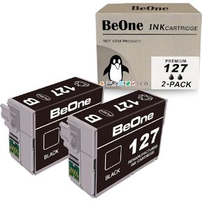 BeOne Remanufactured Ink Cartridges Replacement for Epson T127 127 to use with Workforce 60 545 630 633 635 645 840 845 WF-3520 WF-3530 WF-3540 WF-7010 WF-7510 WF-7520 Printer (2 Black)