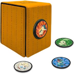 Ultra Pro - Pokemon Alcove Click Johto: Store 100 Double-Sleeved Cards with 4 Themed Badges of Cyndaquil, Totodile, Chikorita, and Togepi. Customize with 1.5 in. Diameter Badges for a Unique Touch