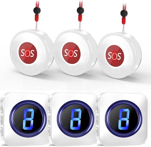 Surfou Wireless Pager Call Call Button تنبيه الطوارئ الجرس الجرس الجرس الإنذارات الشخصية لكبار السن من كبار السن معطل 1000 قدم طويلة المدى 3 أزرار المكالمات 3 أجهزة الاستقبال in Kuwait