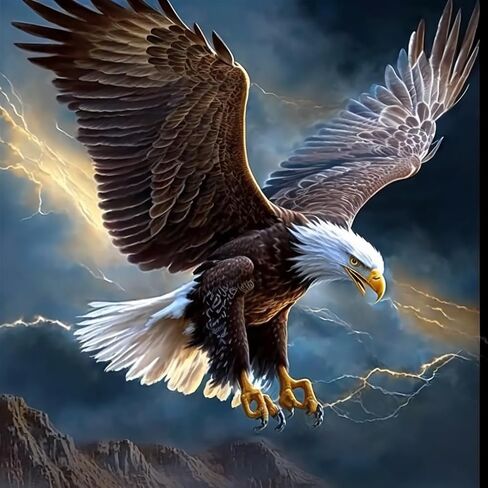 Eagle On Thunderstorm Day Diamond Painting Kits, Diamond Painting Art Animal 5D Round Diamond Digital Painting Crystal Gemstone Crafts for Home Decor 8x12 Inch in Saudi Arabia