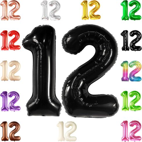 KatchOn, Black 40 Inch Giant 12 Balloon - Birthday & Anniversary Decorations, Unisex, Helium Supported, Self Sealing, Includes 32ft Ribbon & Straw - 12th Birthday, Boy, Party in Saudi Arabia