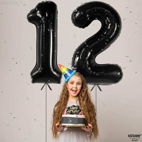 KatchOn, Black 40 Inch Giant 12 Balloon - Birthday & Anniversary Decorations, Unisex, Helium Supported, Self Sealing, Includes 32ft Ribbon & Straw - 12th Birthday, Boy, Party in Saudi Arabia