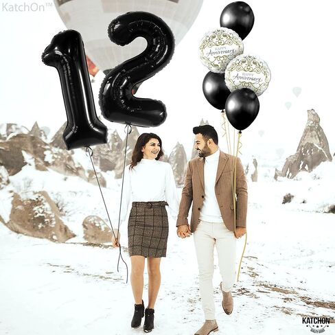 KatchOn, Black 40 Inch Giant 12 Balloon - Birthday & Anniversary Decorations, Unisex, Helium Supported, Self Sealing, Includes 32ft Ribbon & Straw - 12th Birthday, Boy, Party in Saudi Arabia