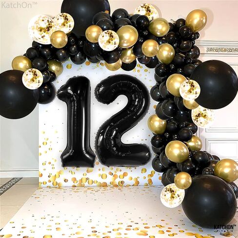 KatchOn, Black 40 Inch Giant 12 Balloon - Birthday & Anniversary Decorations, Unisex, Helium Supported, Self Sealing, Includes 32ft Ribbon & Straw - 12th Birthday, Boy, Party in Saudi Arabia