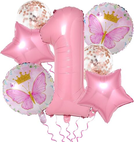 Butterfly Balloons 1st Birthday Decorations - 8PCS Pink Butterfly Party Supplies, Fairy Confetti Balloons in Saudi Arabia