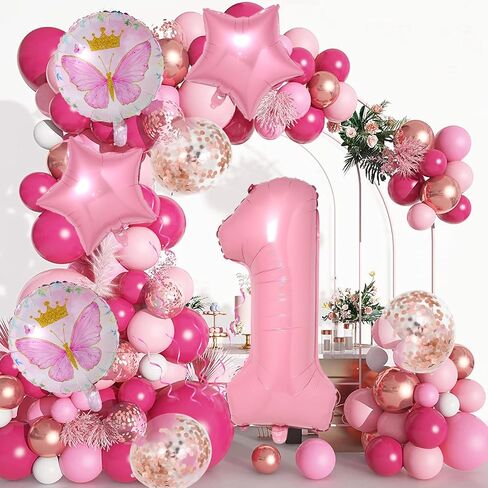 Butterfly Balloons 1st Birthday Decorations - 8PCS Pink Butterfly Party Supplies, Fairy Confetti Balloons in Saudi Arabia
