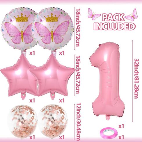 Butterfly Balloons 1st Birthday Decorations - 8PCS Pink Butterfly Party Supplies, Fairy Confetti Balloons in Saudi Arabia