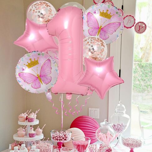 Butterfly Balloons 1st Birthday Decorations - 8PCS Pink Butterfly Party Supplies, Fairy Confetti Balloons in Saudi Arabia