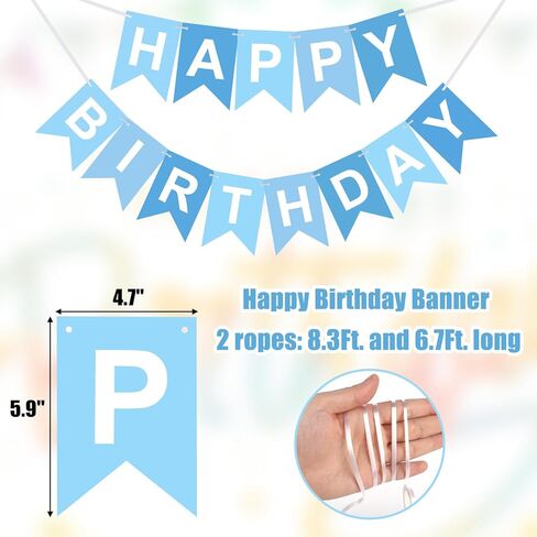 Domestar Blue Happy Birthdy Ranner Decorations ، Banner Happy Birthday Banner لعيد ميلاد DIY Party Decorations in Kuwait