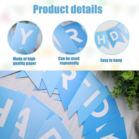 Domestar Blue Happy Birthdy Ranner Decorations ، Banner Happy Birthday Banner لعيد ميلاد DIY Party Decorations in Kuwait