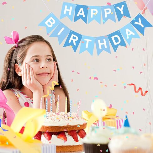 Domestar Blue Happy Birthdy Ranner Decorations ، Banner Happy Birthday Banner لعيد ميلاد DIY Party Decorations in Kuwait