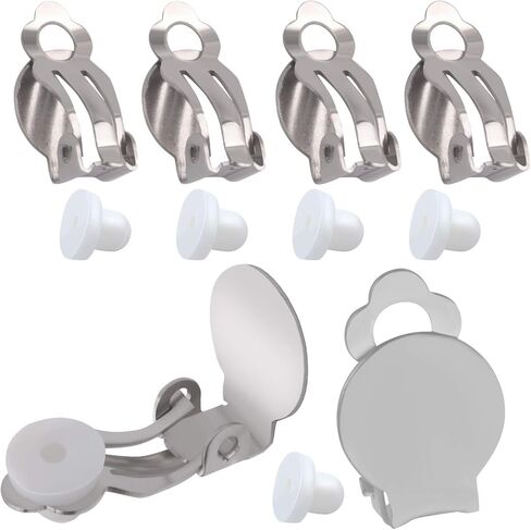Clip-on Earring Findings, 20pcs (10 Pairs) Round Flat Tray Earring Clips Blank Earring Setting Components with 20pcs Earring Pads for Non-Pierced Ears DIY Earring Making - Silver and Gold in Saudi Arabia
