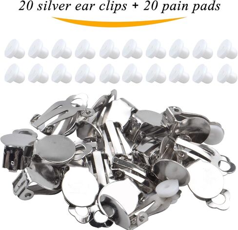 Clip-on Earring Findings, 20pcs (10 Pairs) Round Flat Tray Earring Clips Blank Earring Setting Components with 20pcs Earring Pads for Non-Pierced Ears DIY Earring Making - Silver and Gold in Saudi Arabia