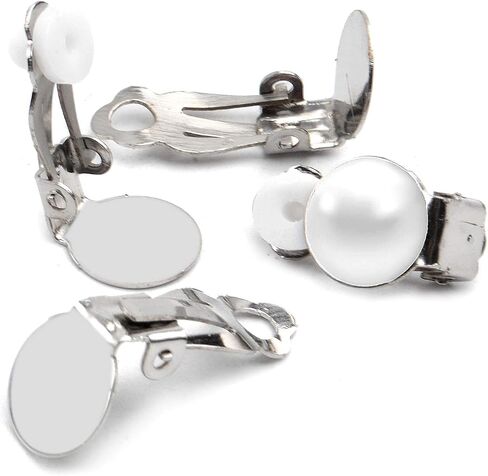 Clip-on Earring Findings, 20pcs (10 Pairs) Round Flat Tray Earring Clips Blank Earring Setting Components with 20pcs Earring Pads for Non-Pierced Ears DIY Earring Making - Silver and Gold in Saudi Arabia