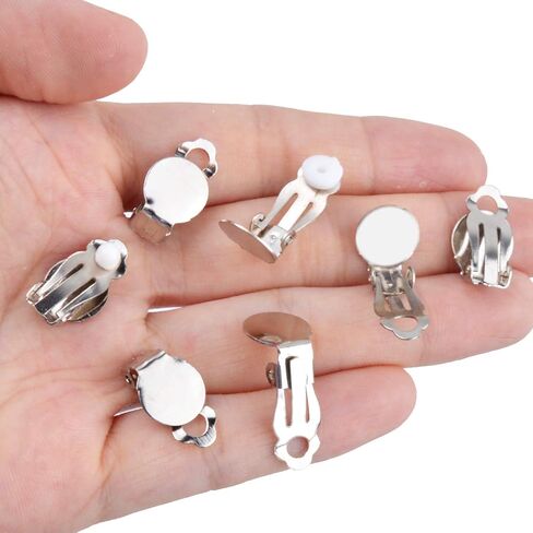 Clip-on Earring Findings, 20pcs (10 Pairs) Round Flat Tray Earring Clips Blank Earring Setting Components with 20pcs Earring Pads for Non-Pierced Ears DIY Earring Making - Silver and Gold in Saudi Arabia