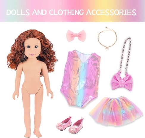 ZITA ELEMENT 18 Inch American Doll with Doll Clothes and Accessories Including 18 Inch Doll Rainbow Dress Bow Bag Shoes Hairpin Necklace for Kids in Kuwait