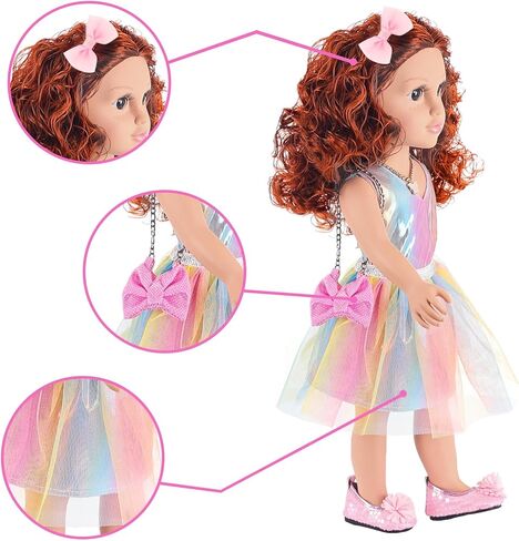ZITA ELEMENT 18 Inch American Doll with Doll Clothes and Accessories Including 18 Inch Doll Rainbow Dress Bow Bag Shoes Hairpin Necklace for Kids in Kuwait